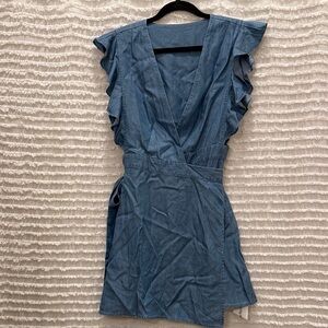 Majorelle Light Blue/Denim Ruffle Sleeve Wrap Dress
